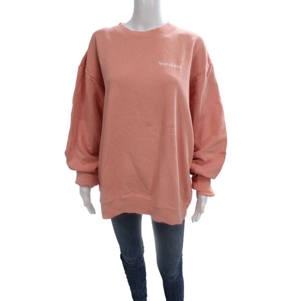 Sporty & Rich Unisex Pullover Sweatshirt Pink Cotton Long Sleeve Size L